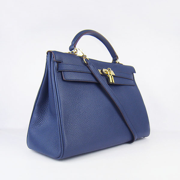 High Quality Hermes Kelly 35cm Togo Leather Bag Dark Blue 6308 - Click Image to Close